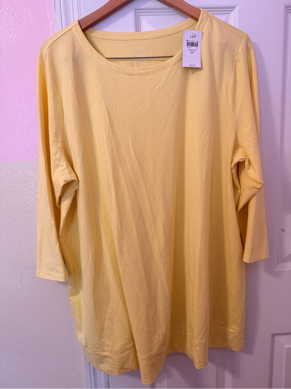 NWT J.Jill Women's Yellow Pima 3/4 Sleeve Scoop Neck Tee Blouse Shirt Size 2X